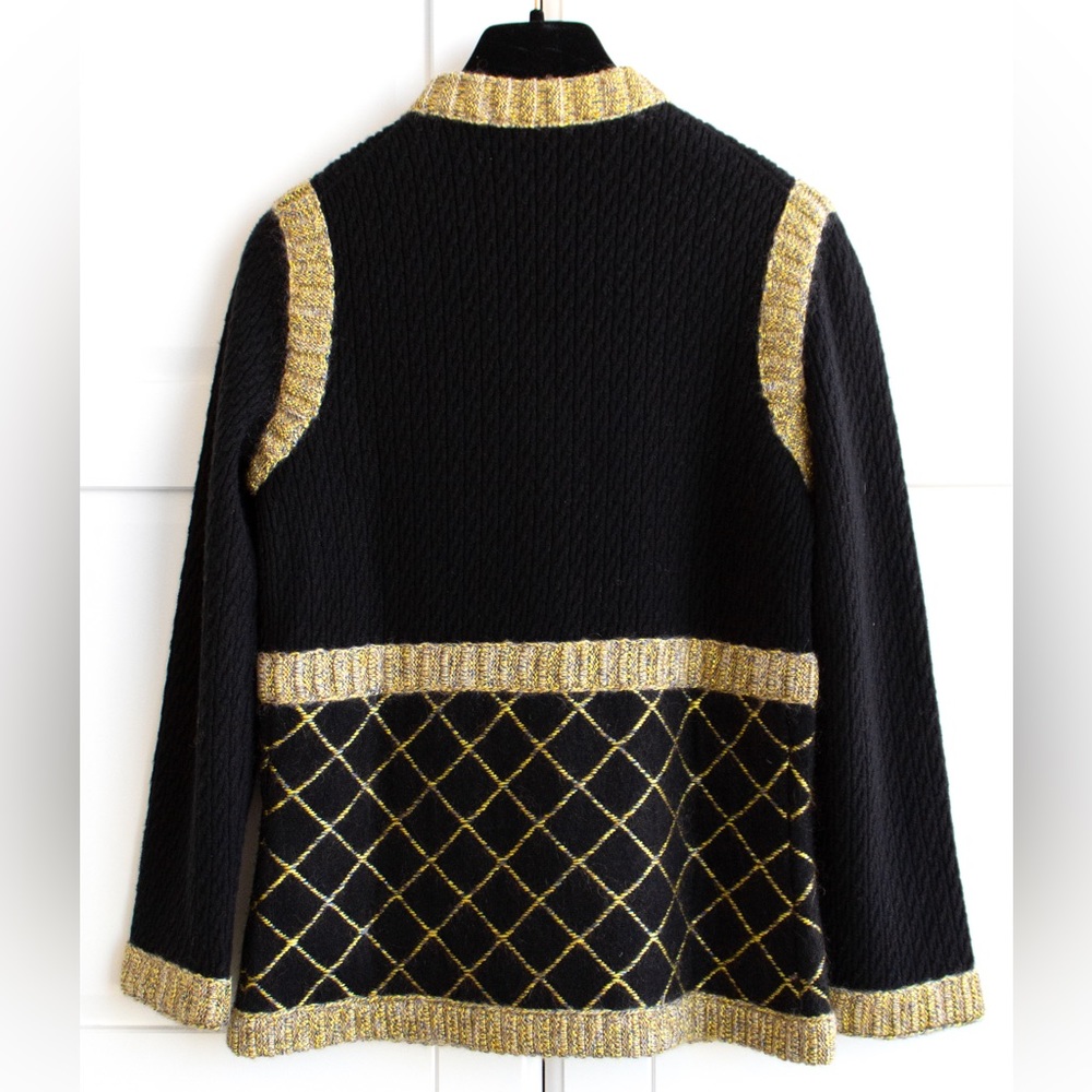 Chanel F/W 2015 Brasserie Black Gold Quilted Camellia Cashmere 15K Cardigan - Picture 4 of 14